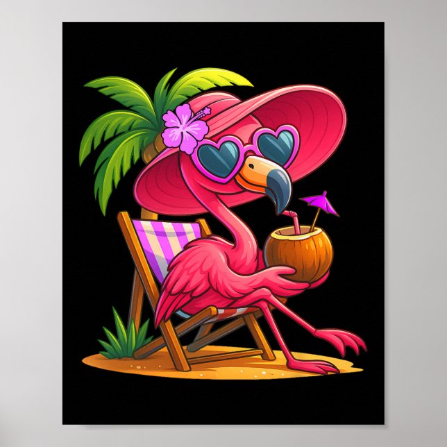 Sommer Stimmung Rosa Flamingo Strand Palme Sommer  Poster (Vorne)