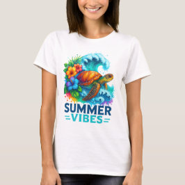 SOMMER-STIMMUNG SCHILDKRÖTE WELLEN BLUMEN T-Shirt