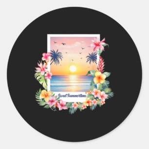 Sommer Stimmung Sonnenuntergang Strand Urlaub Palm Runder Aufkleber