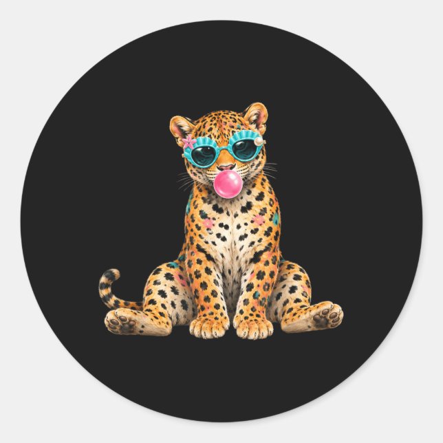 Sommer Stimmung Strandurlaub Leopard Bläst Luftbla Runder Aufkleber (Vorderseite)