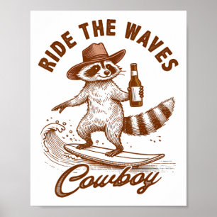 Sommer Stimmung Surfliebhaber Waschbär Reitet Auf Poster