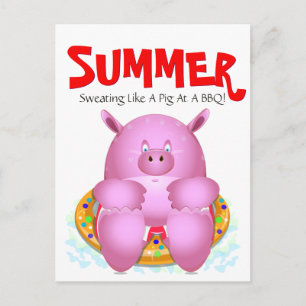Sommer Strand BBQ Poolparty Whimsical Cartoon Schw Postkarte