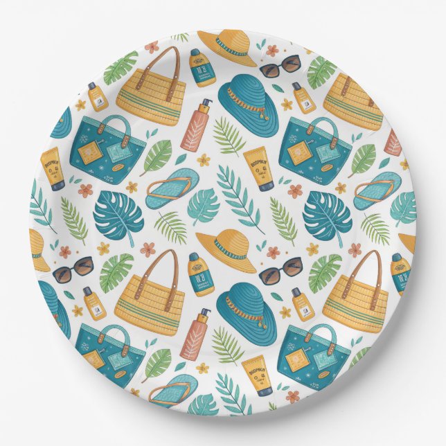 Sommer Strand Essentials Muster (1) Pappteller (Vorderseite)
