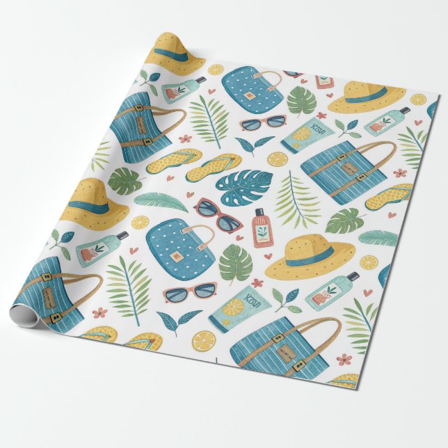 Sommer Strand Essentials Muster (2) Geschenkpapier (Ungerollt)