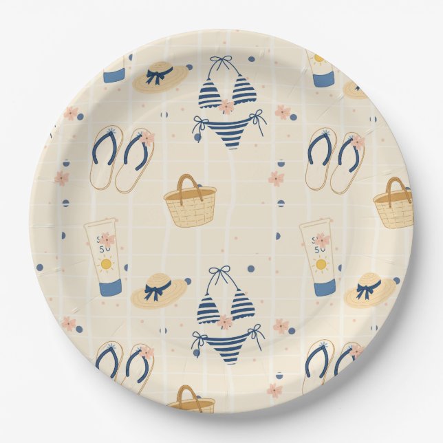Sommer Strand Essentials Muster (8) Pappteller (Vorderseite)