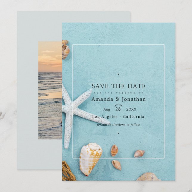 Sommer Strand Hochzeit Termin vormerken Save The Date (Vorne/Hinten)