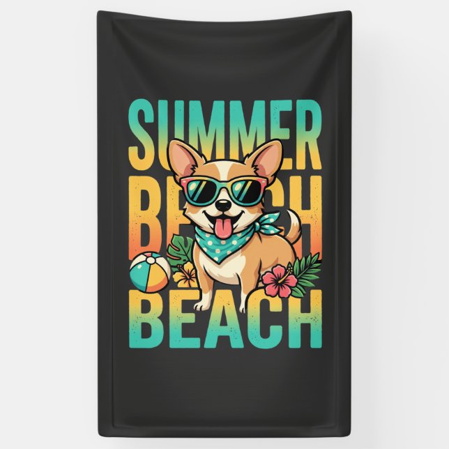 Sommer Strand Hund Urlaub Vektor Banner (Vertikal)