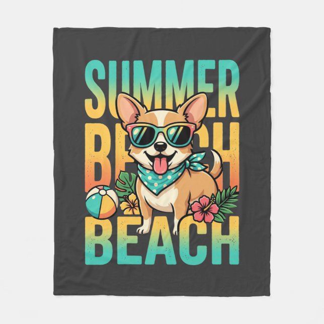 Sommer Strand Hund Urlaub Vektor Fleecedecke (Vorderseite)