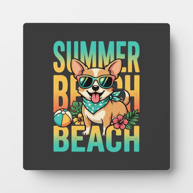 Sommer Strand Hund Urlaub Vektor Fotoplatte (Vorderseite)