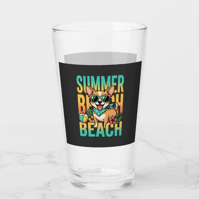 Sommer Strand Hund Urlaub Vektor Glas (Vorderseite)