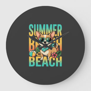 Sommer Strand Hund Urlaub Vektor Große Wanduhr