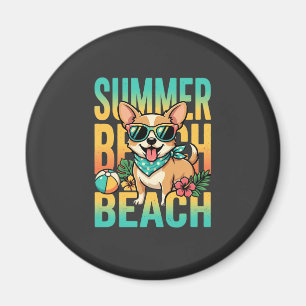 Sommer Strand Hund Urlaub Vektor Magnet