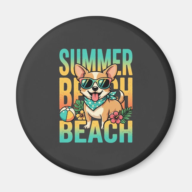 Sommer Strand Hund Urlaub Vektor Magnet (Vorne)