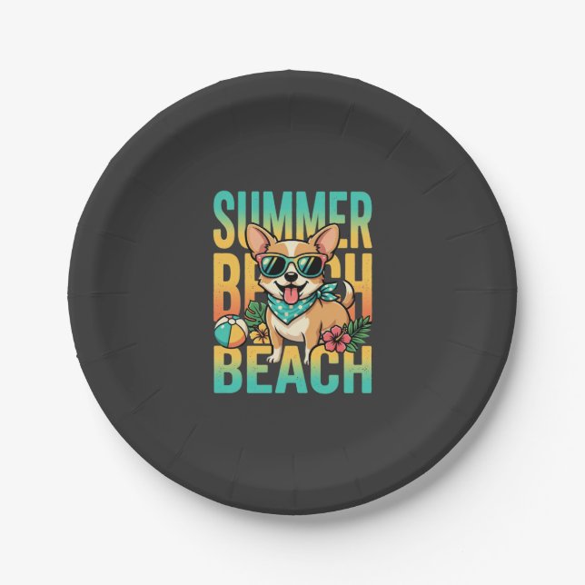Sommer Strand Hund Urlaub Vektor Pappteller (Vorderseite)