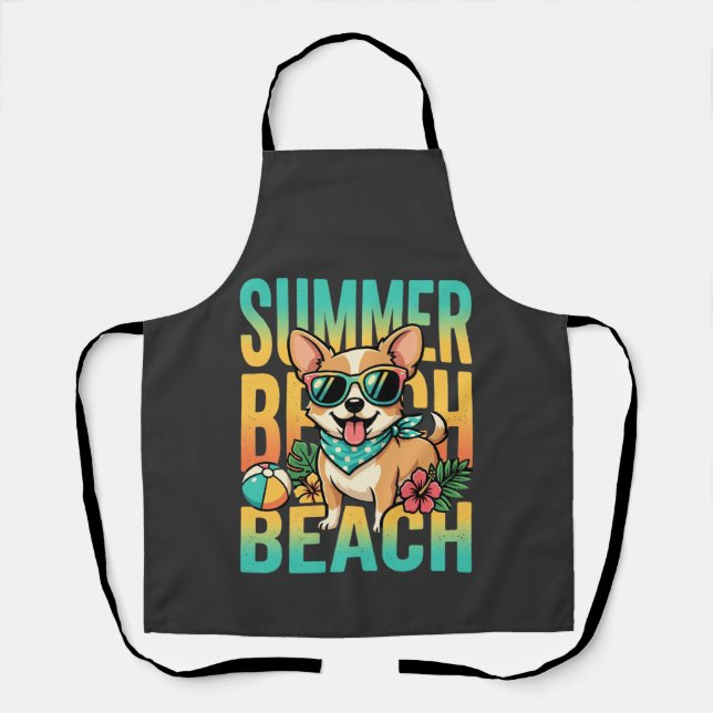 Sommer Strand Hund Urlaub Vektor Schürze (Vorderseite)