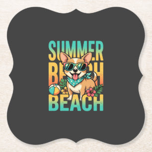 Sommer Strand Hund Urlaub Vektor Untersetzer