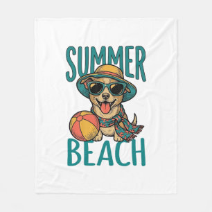 Sommer-Strand-Hund-Vintage-Sonnenbrille-Shirt-Desi Fleecedecke