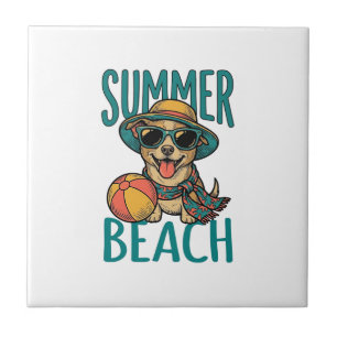 Sommer-Strand-Hund-Vintage-Sonnenbrille-Shirt-Desi Fliese