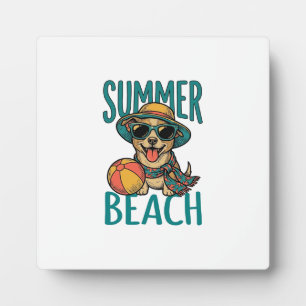 Sommer-Strand-Hund-Vintage-Sonnenbrille-Shirt-Desi Fotoplatte