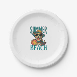 Sommer-Strand-Hund-Vintage-Sonnenbrille-Shirt-Desi Pappteller