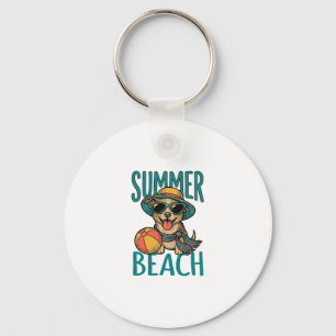 Sommer-Strand-Hund-Vintage-Sonnenbrille-Shirt-Desi Schlüsselanhänger