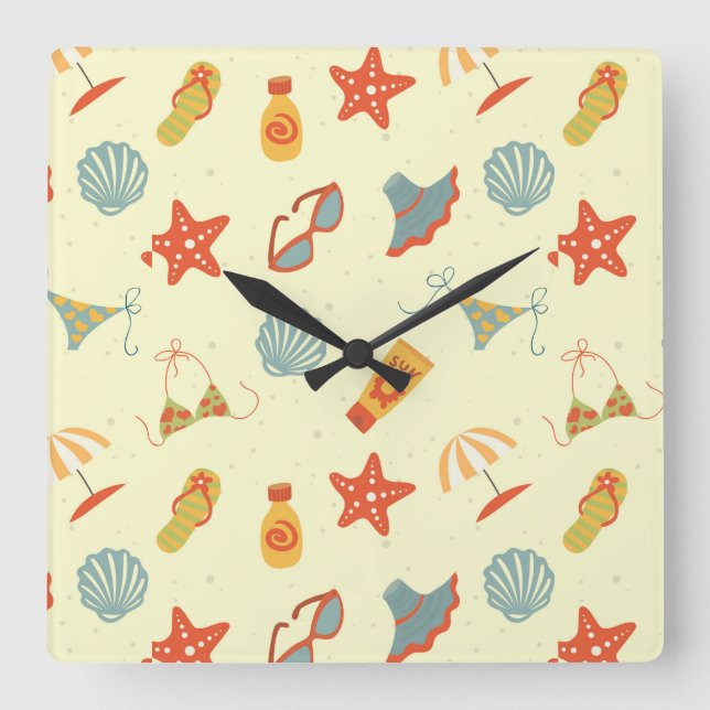Sommer-Strand-Muster Quadratische Wanduhr (Vorderseite)