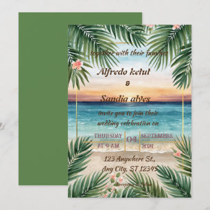 Sommer Strand Palme tropische Aquarell-Hochzeit Einladung
