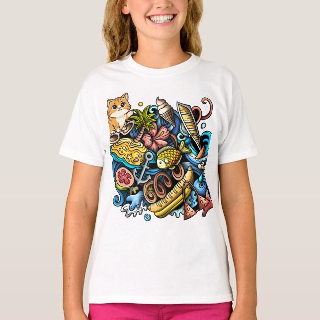 Sommer Strand Tasche Design T-Shirt (Vorderseite)