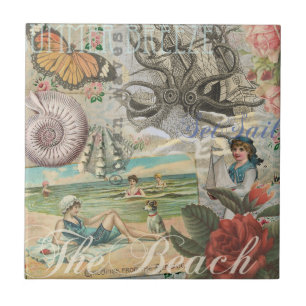 Sommer Strand Vintage Oktopus Antik Segeln Fliese