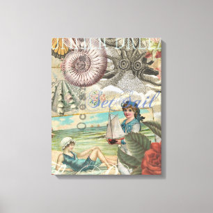 Sommer Strand Vintage Oktopus Antik Segeln Leinwanddruck