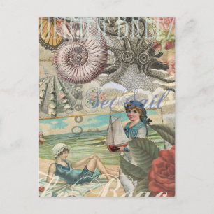 Sommer Strand Vintage Oktopus Antik Segeln Postkarte