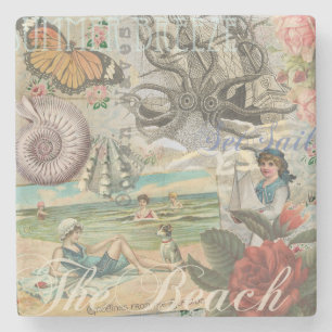 Sommer Strand Vintage Oktopus Antik Segeln Steinuntersetzer