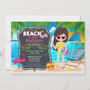 Sommer-Strandparty Geburtstag tropisches Mädchen Einladung