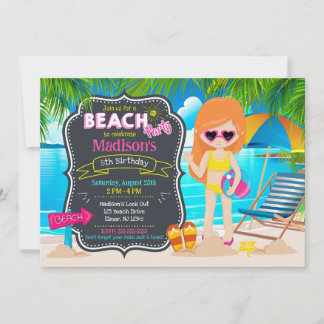 Sommer-Strandparty-Tropisches Mädchen-Geburtstag Einladung