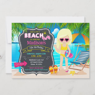 Sommer-Strandparty-Tropisches Mädchen-Geburtstag Einladung