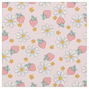 Sommer-Strohbeer-Gänseblümchen-Blumenmuster  Stoff