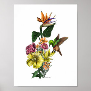 Sommer Sunbird in farbenfroher Flora Poster