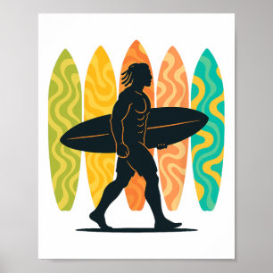 Sommer-Surfboarder-Welle-Surfen-Surfbrett-Strand-S Poster