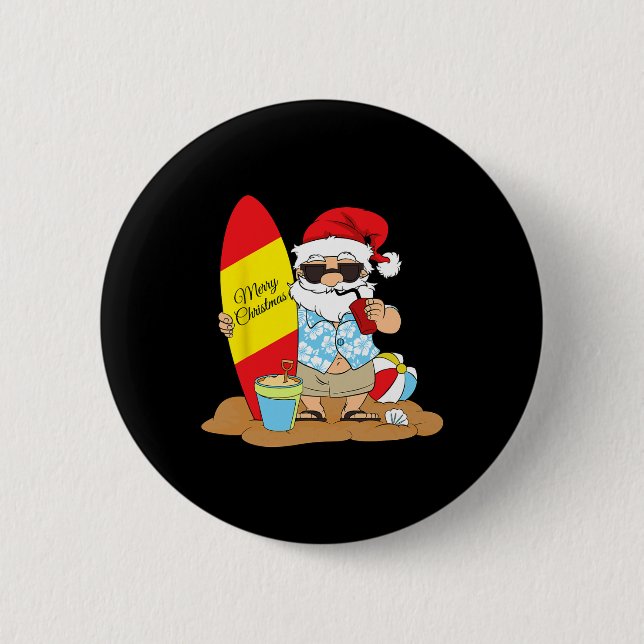 Sommer-Surfbrett-Strand-Weihnachtsmann-Hawaii-Weih Button (Vorderseite)