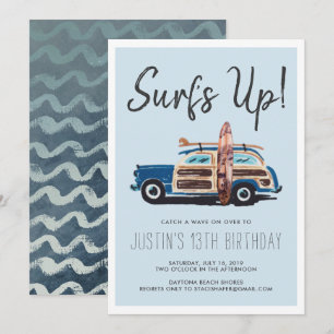 Sommer-Surfpärty Vintage-Auto-Einladung Einladung