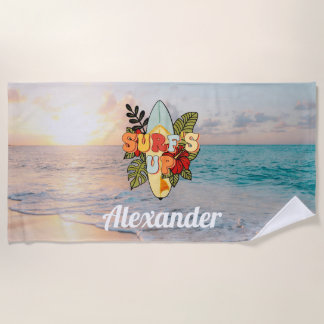 Sommer-Surfsport-Strandblumen und tropische Blätte Strandtuch