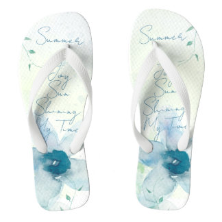 Sommer Text Blau Wasserfarbe Floral Handbemalt Flip Flops