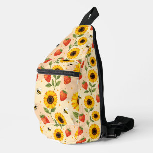 Sommer-Thema mit Sonnenblumen und Erdbeeren Crossbody Bag