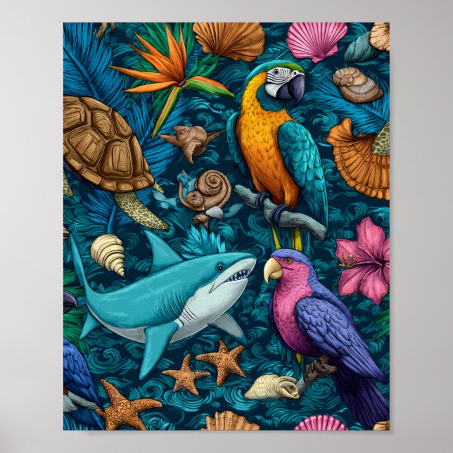 Sommer-Tiere Strand Muster Poster Geschenk (Vorne)