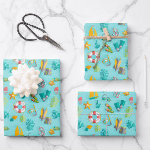 Sommer-Tropen-Urlaub-Schnorcheltauchen-Korallenrif Geschenkpapier Set