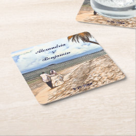 Sommer Tropical Beach Hochzeit Wasserfarbe Custom Rechteckiger Pappuntersetzer