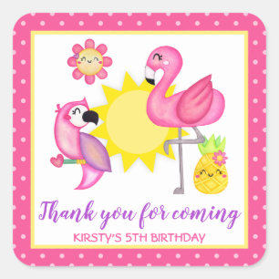 Sommer Tropical Flamingo & Papageien Geburtstag Quadratischer Aufkleber