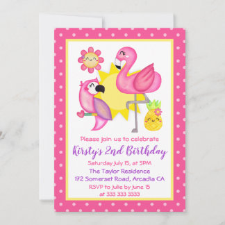Sommer Tropical Flamingo & Parrot Geburtstag  Einladung