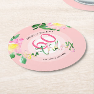 Sommer Tropical Rosa Florale Wasserfarbe Runder Pappuntersetzer