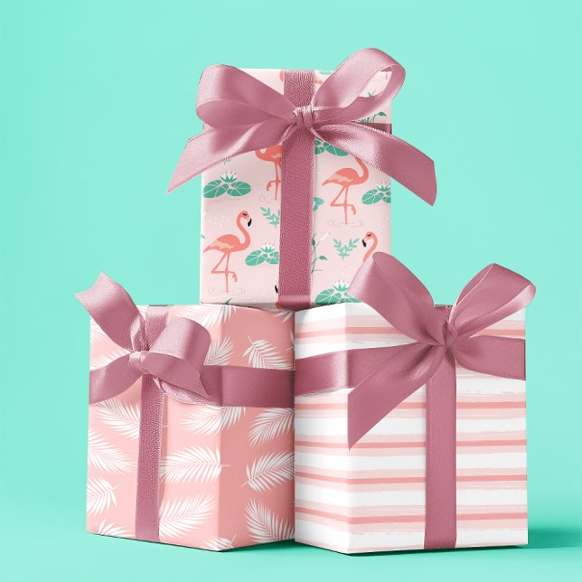 Sommer tropisches Flamingo pastellrosa Set 3 Geschenkpapier Set (Summer tropical Flamingo pastel pink set of 3 Wrapping Paper Sheet)